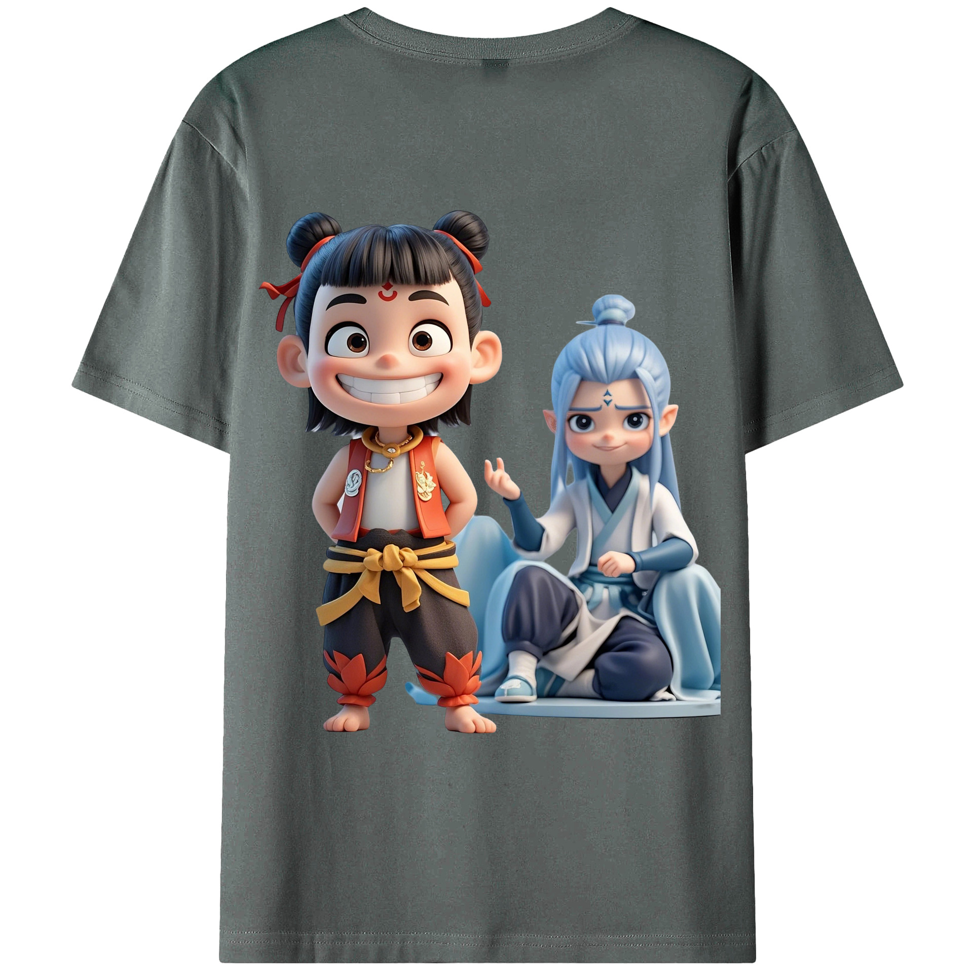 （画像用） Ne Zha 2 ナタ 魔童の大暴れ 綿100％ メンズ半袖Tシャツ（バックプリント） 通気性